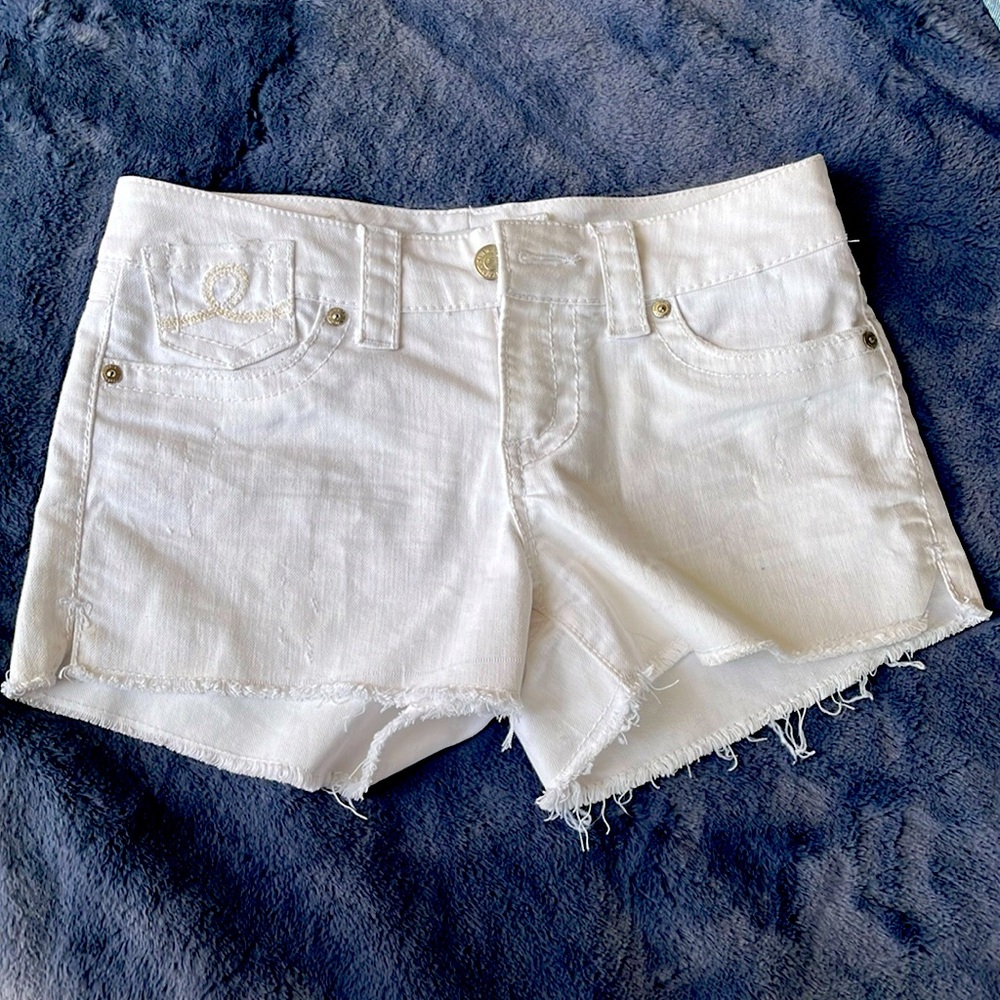 Ladies Silver white jean shorts size 27